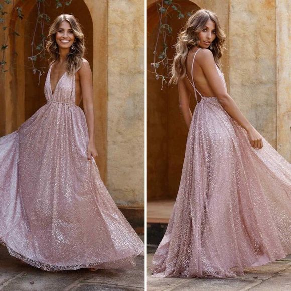 NEW Hello Molly Perfect Places Maxi Dress 4 Bronze Long Elegant Glam Glitter - Picture 4 of 8